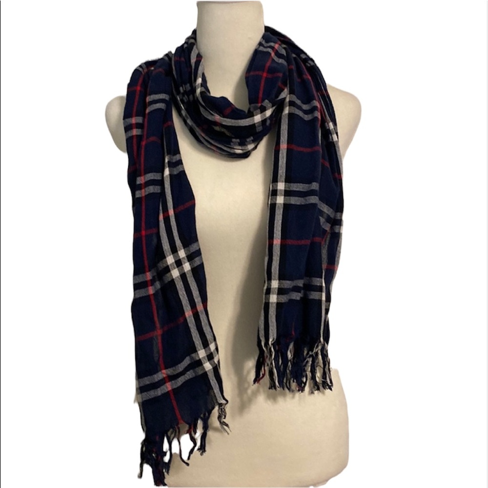 AMERICAN EAGLE lightweight cotton plaid fringe scarf